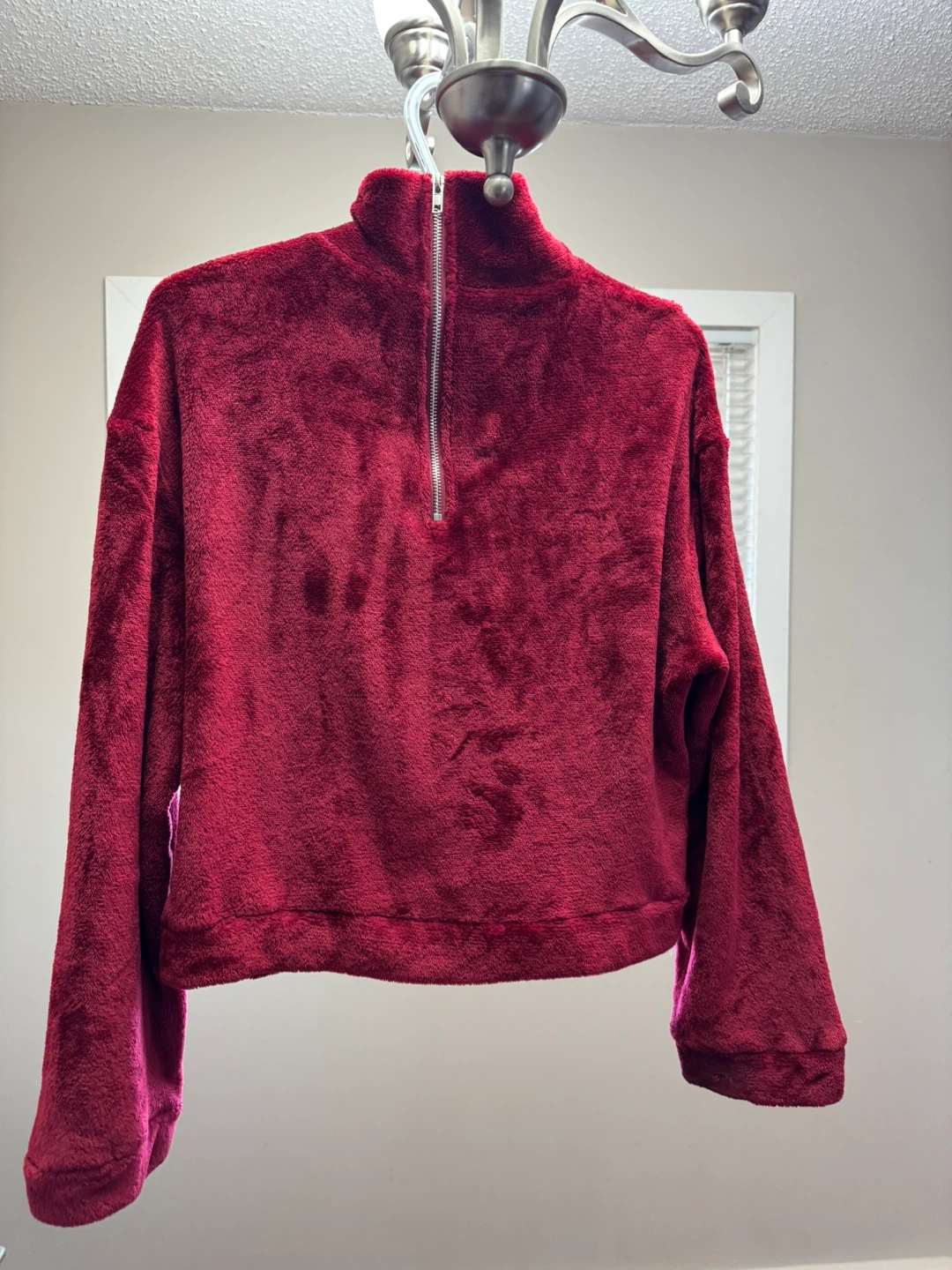 FREE Maroon Fuzzy Quarter-Zip Cropped Pullover - photo 3