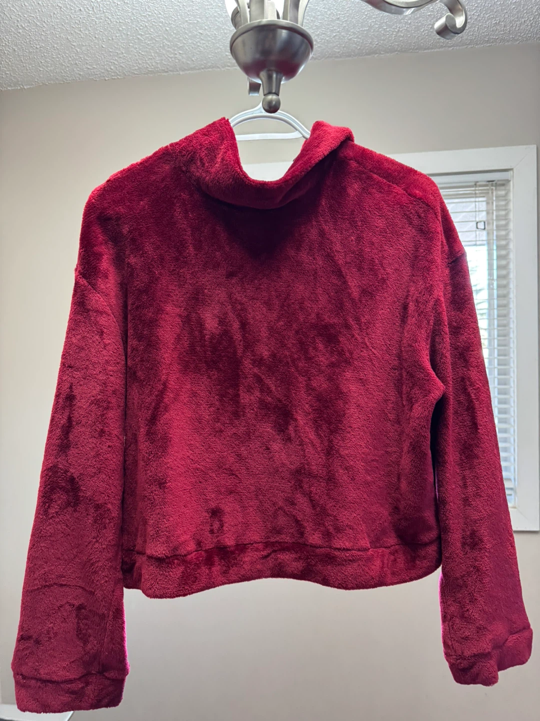 FREE Maroon Fuzzy Quarter-Zip Cropped Pullover