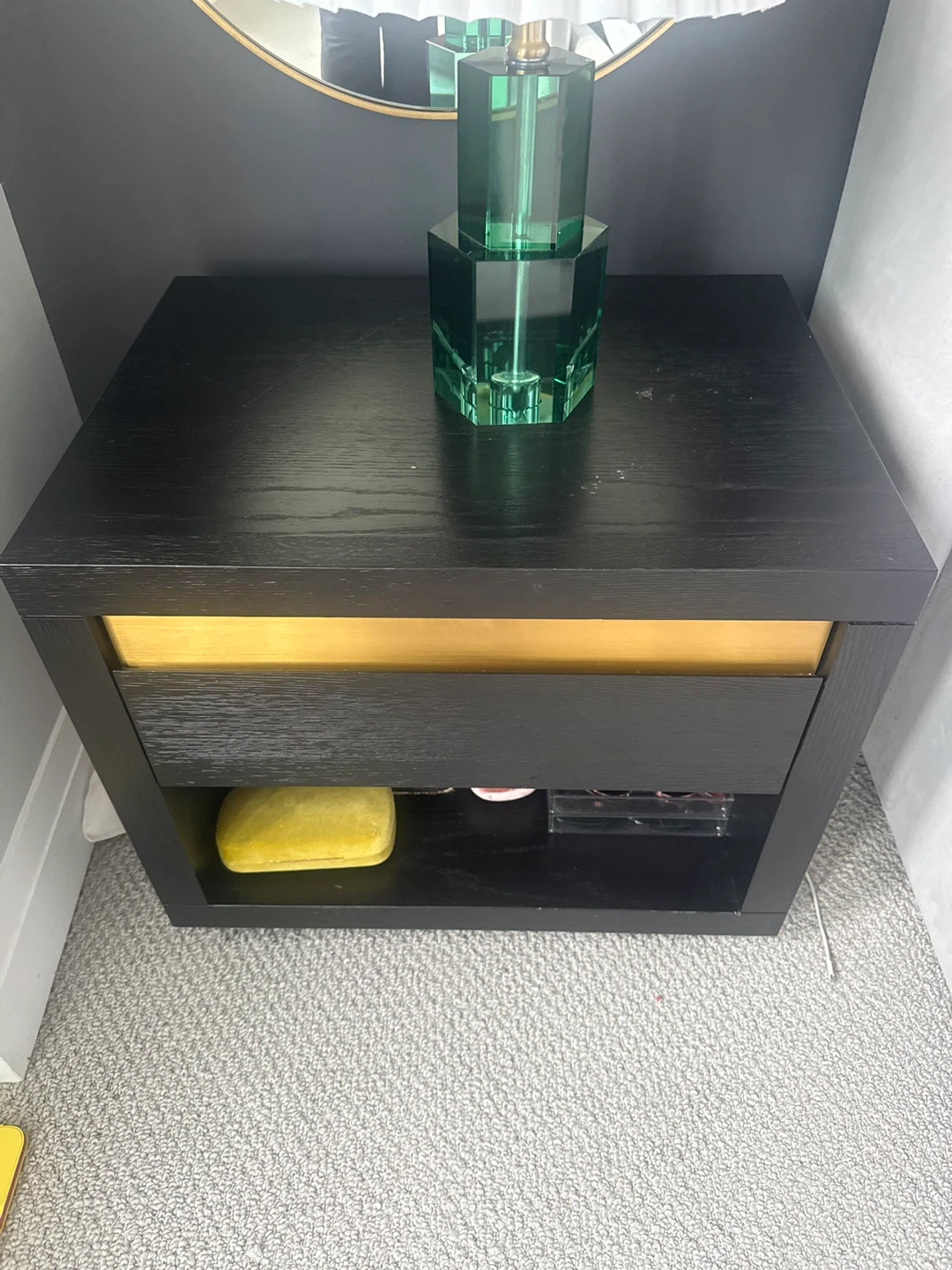 4 available Black Wood Nightstand with Gold Drawer Accent - photo 3