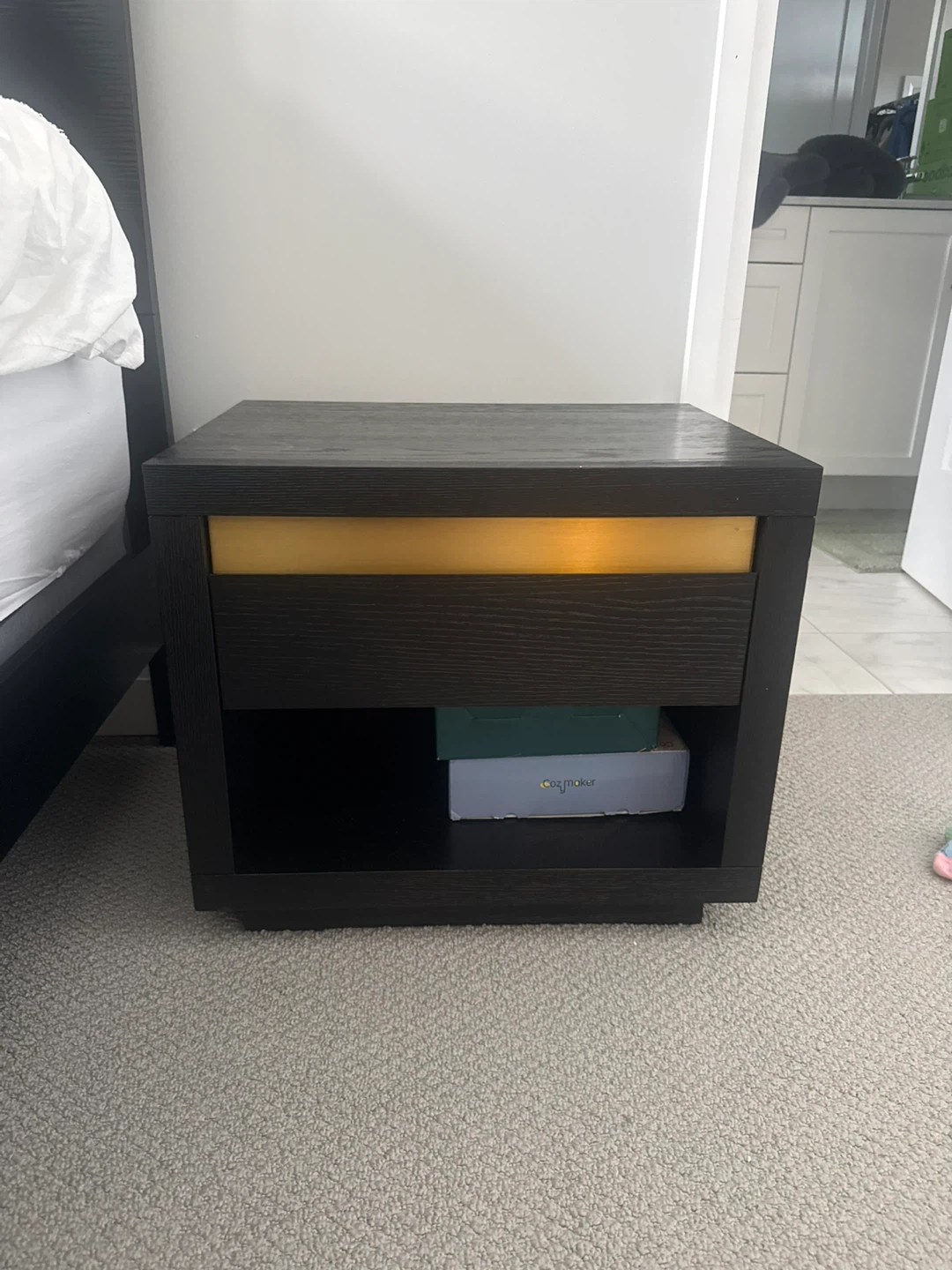 4 available Black Wood Nightstand with Gold Drawer Accent - photo 4