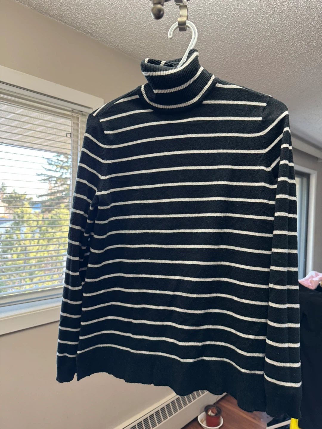 Style & Co Black and White Striped Turtleneck Sweater