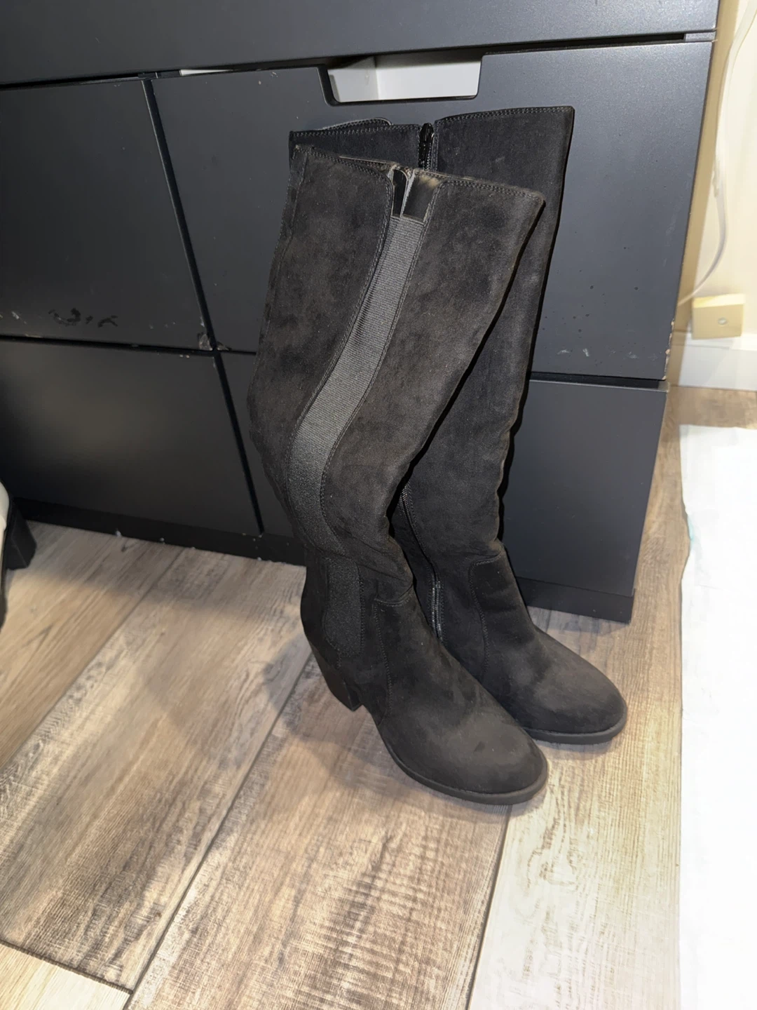 Black Suede Knee-High Boots