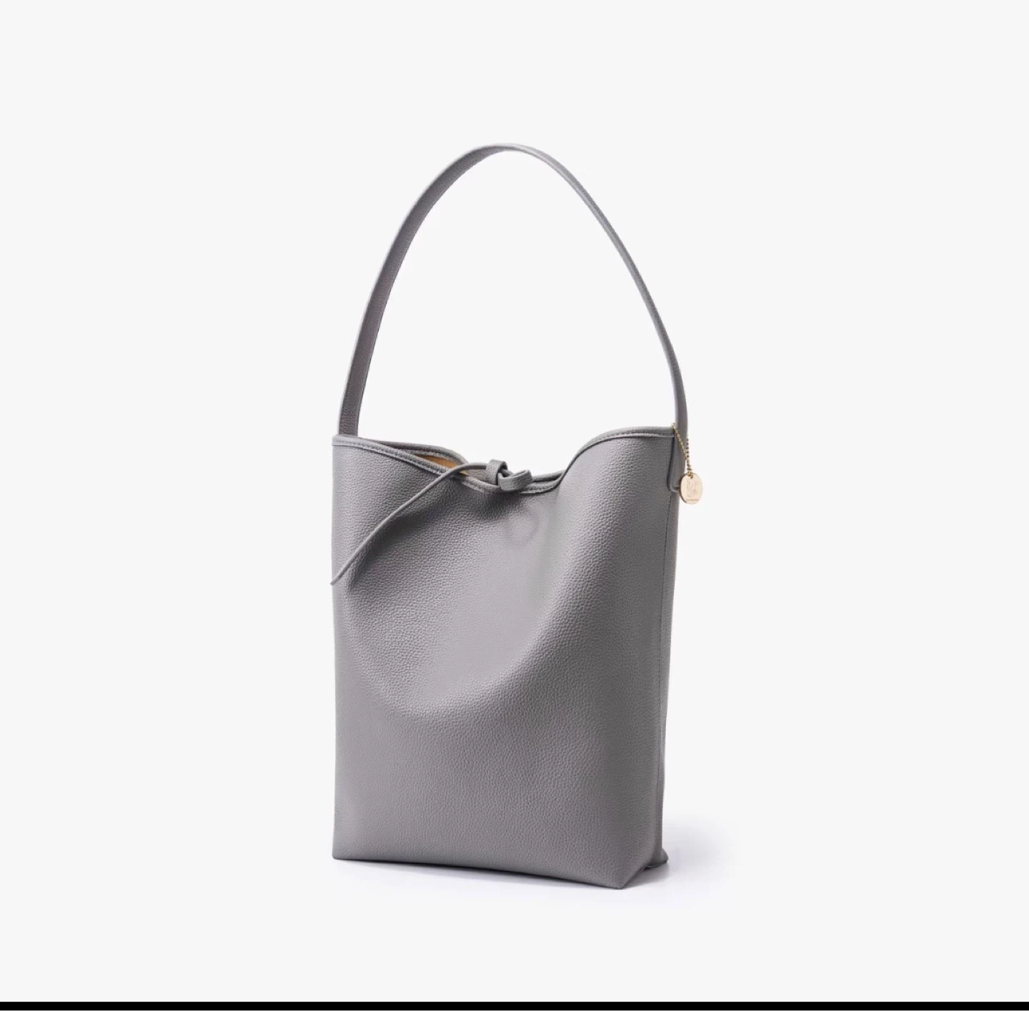 Grey Leather Bucket Bag with Matching Pouch