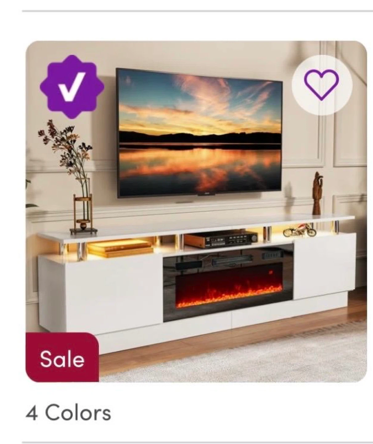 Modern White TV Stand with Electric Fireplace