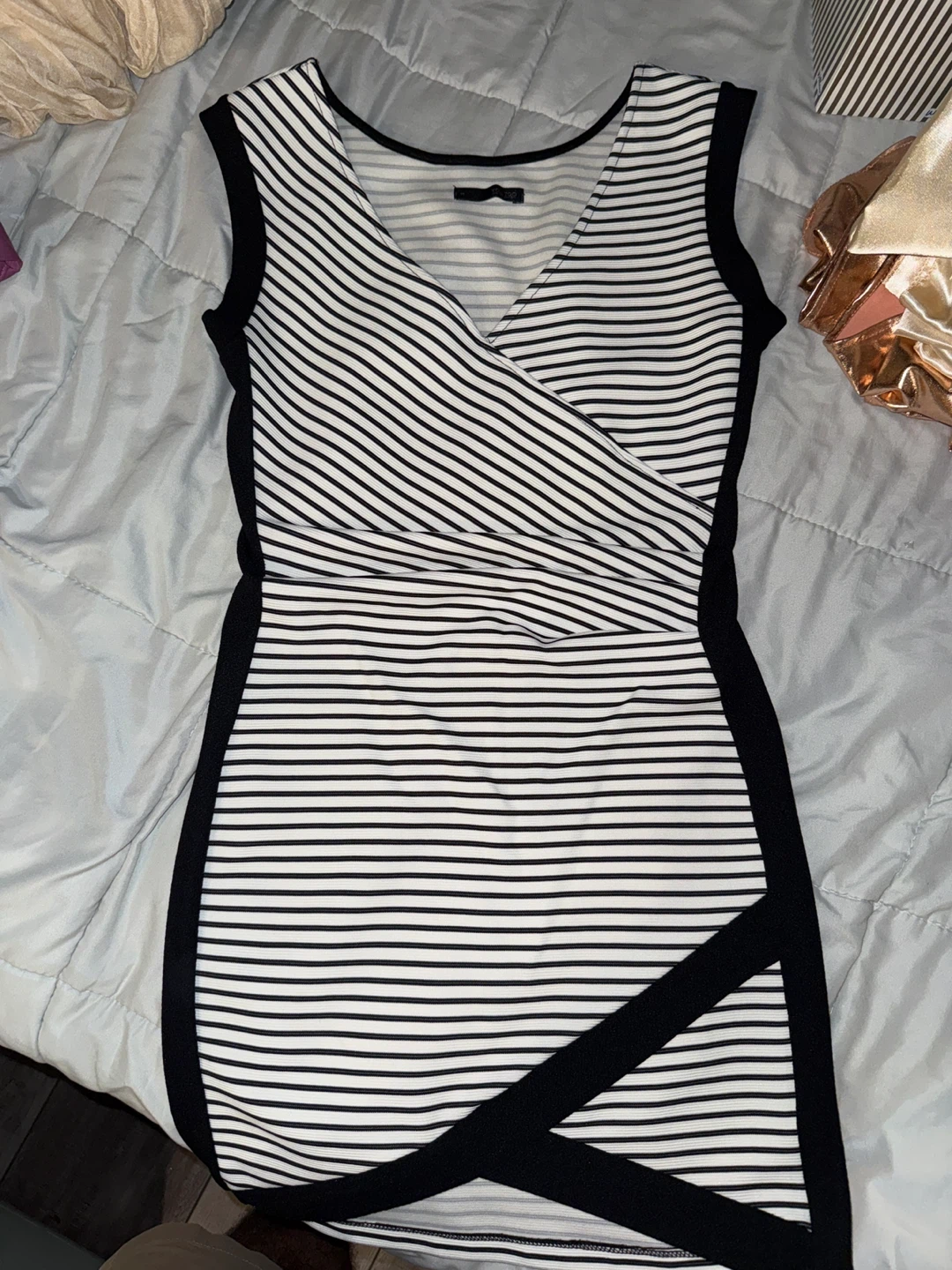 Striped Sleeveless V-Neck Sheath Dress