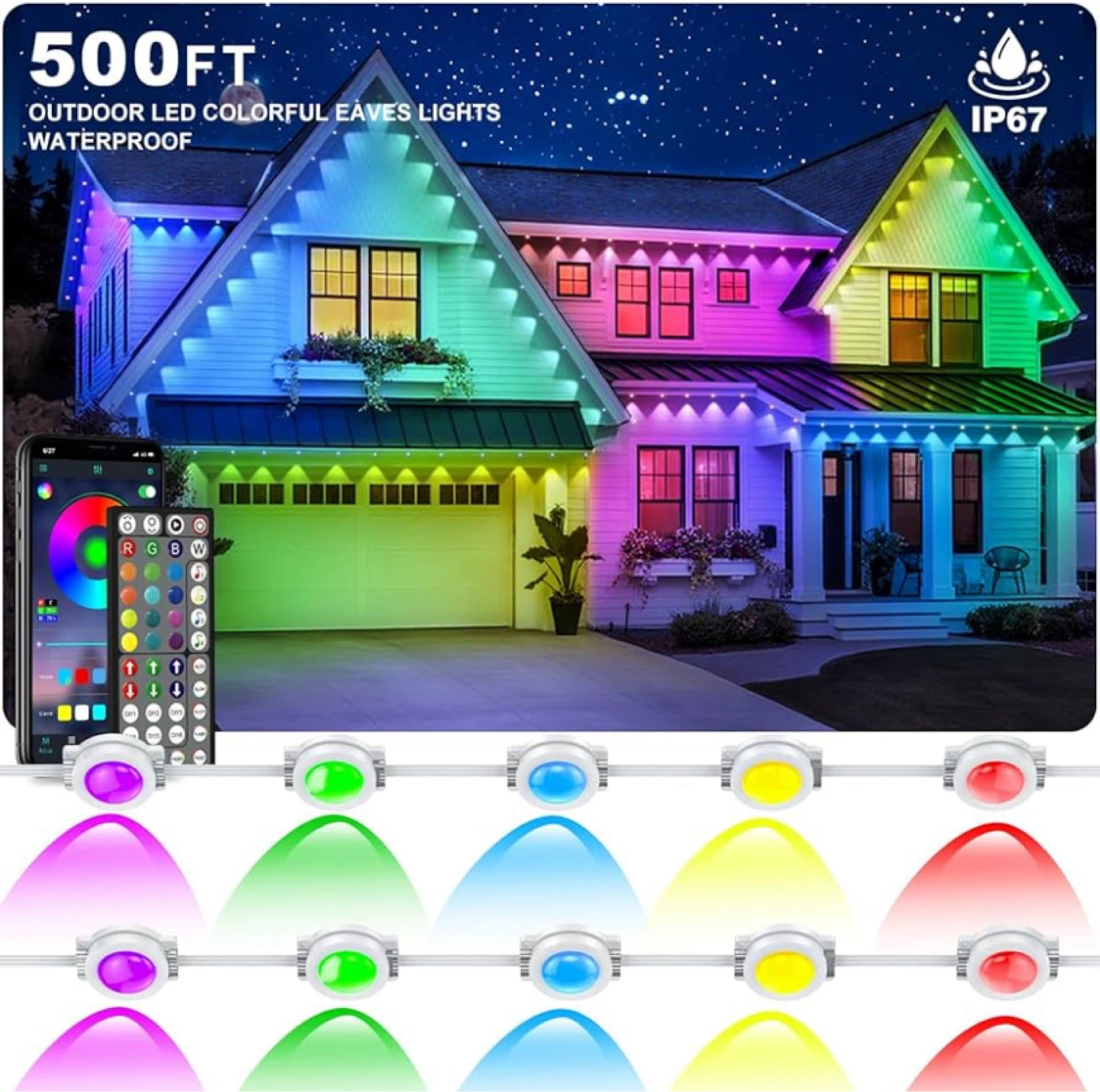 500FT Outdoor LED Colorful Eaves Lights