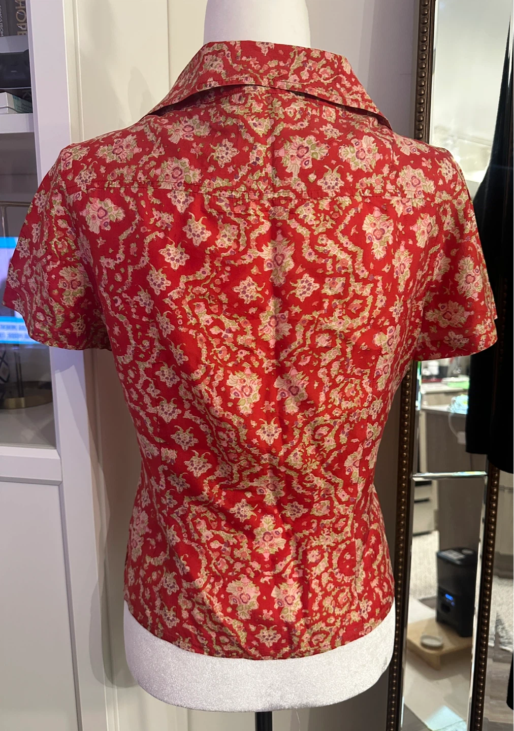 Vintage Dirk Van Saene Red Floral Short Sleeve Blouse - photo 2
