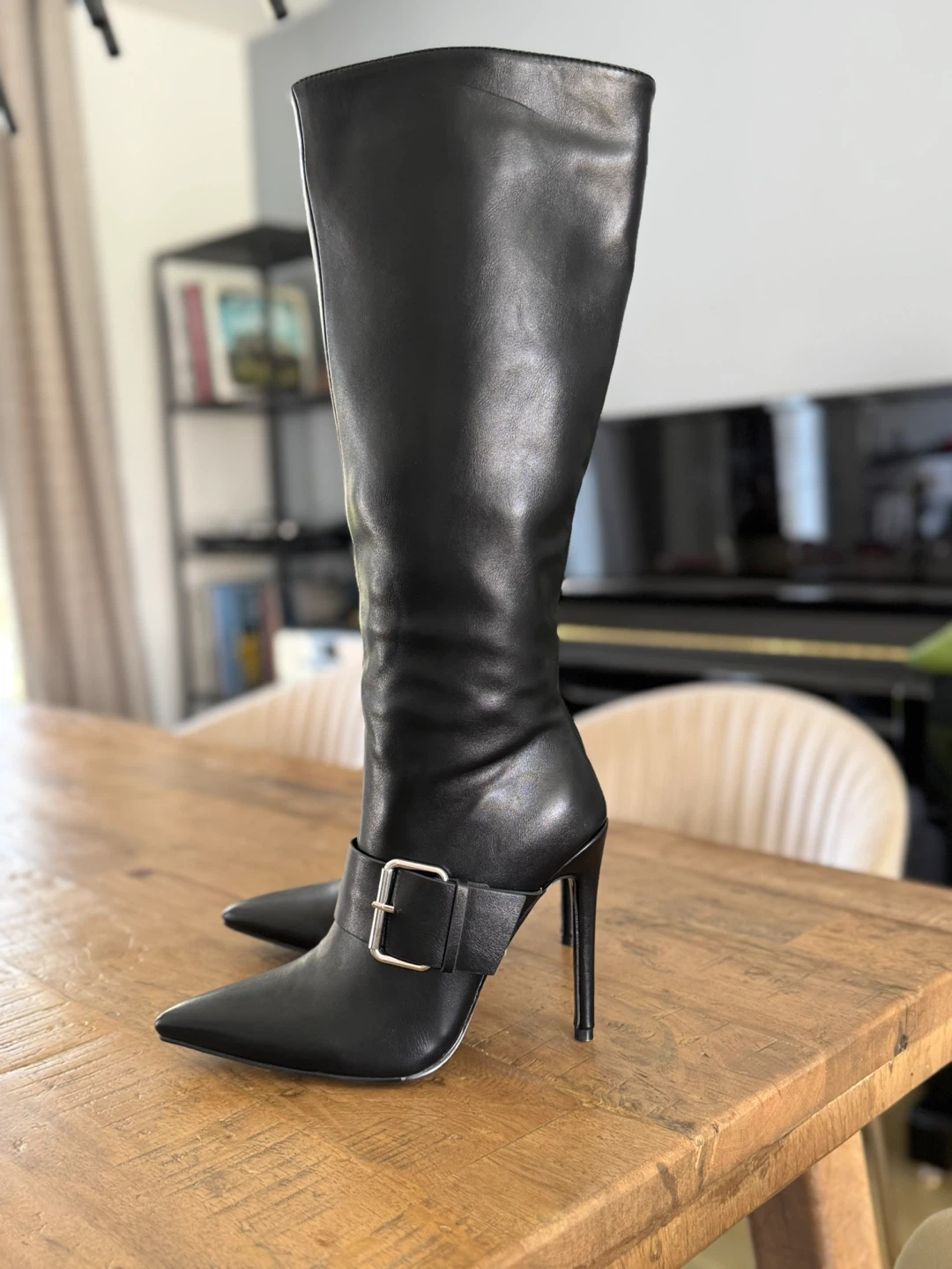 Faux Leather Tall Boots with Buckle Detail size 7 - photo 2