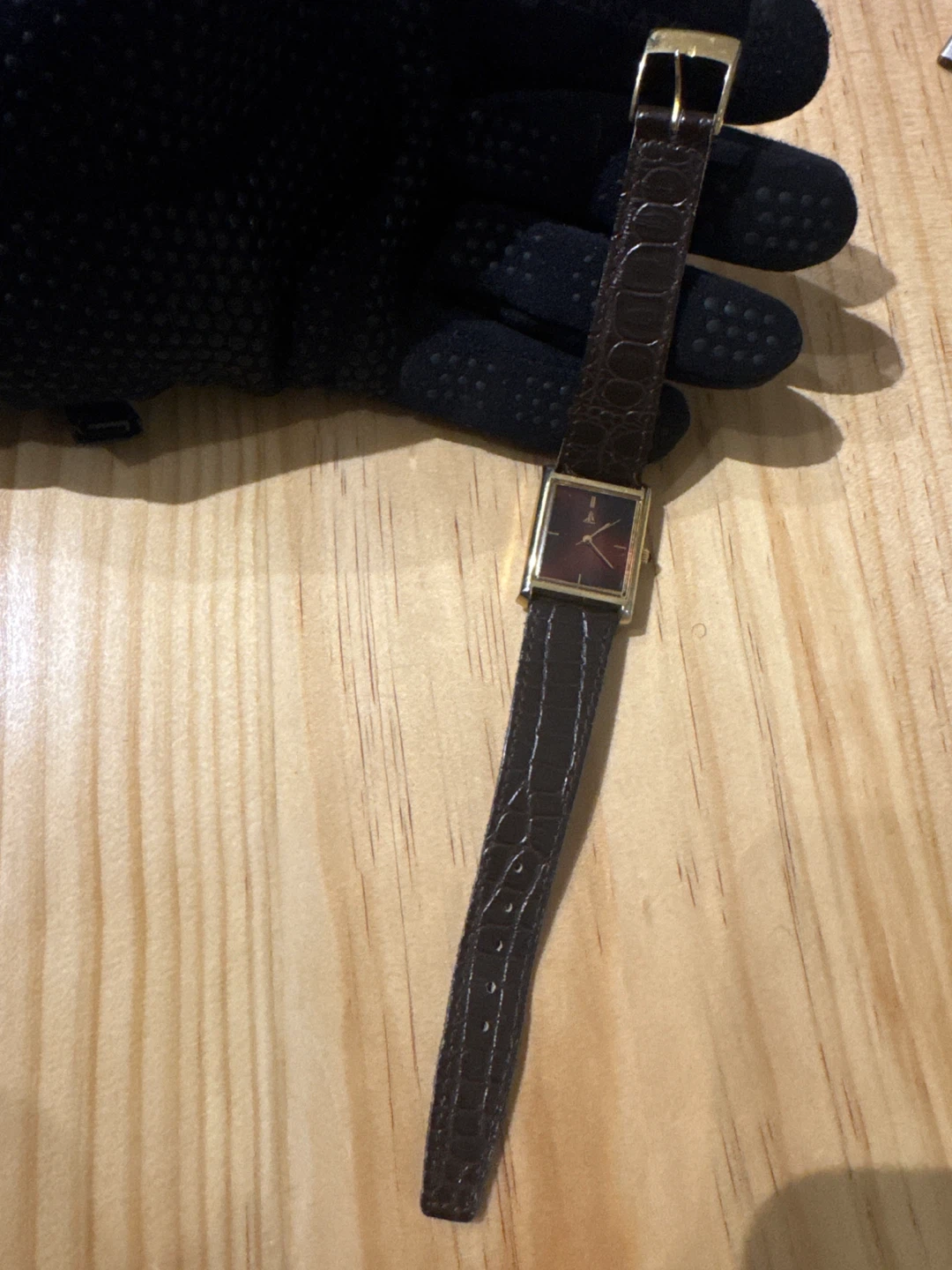Vintage Rectangular Watch with Brown Croc-Embossed Band - photo 2