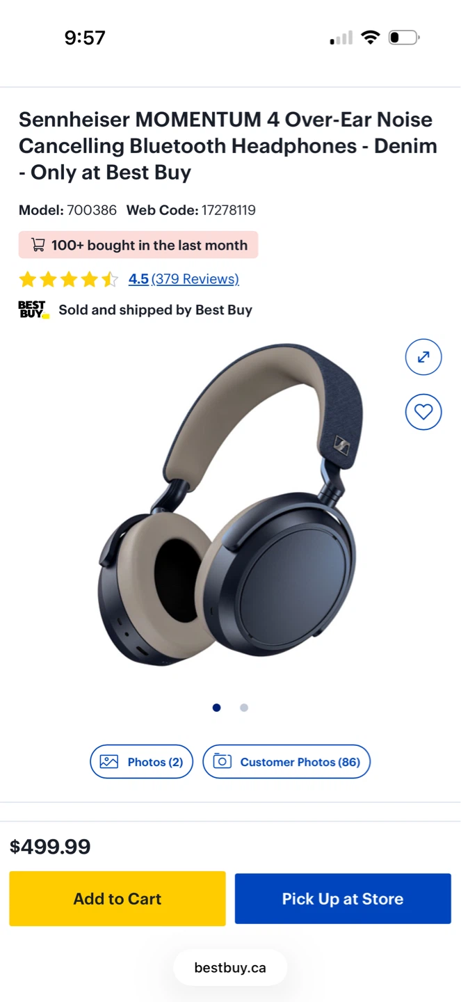 Sennheiser MOMENTUM 4 Over-Ear Wireless Noise Cancelling