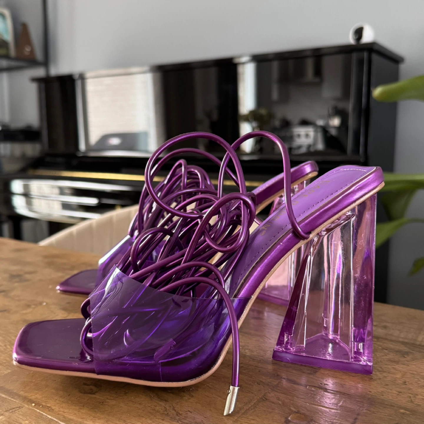Purple Vinyl Lace-Up Block Heels size 8.5 - photo 3