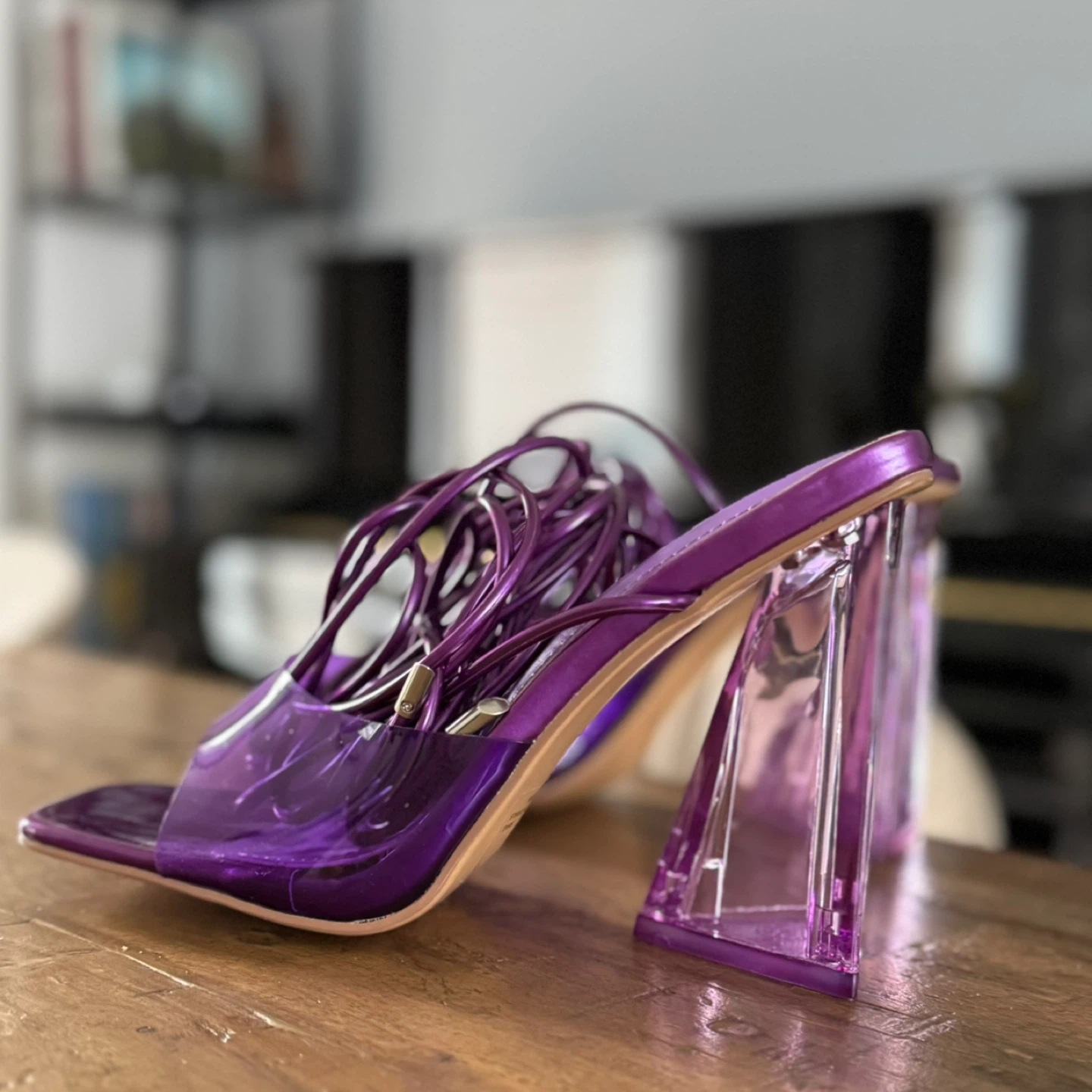 Purple Vinyl Lace-Up Block Heels size 8.5 - photo 2