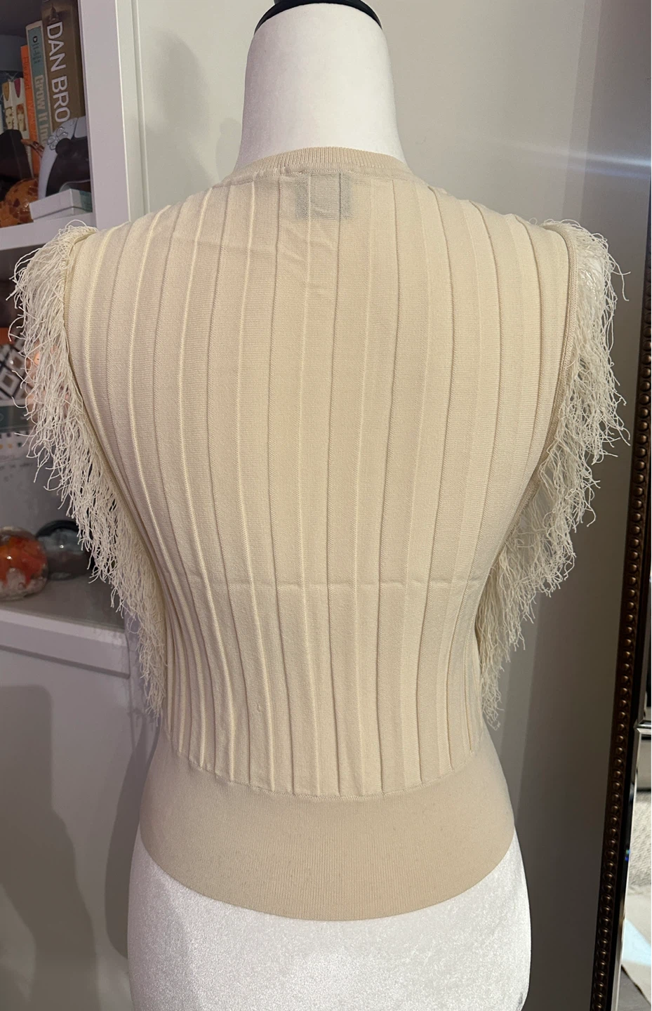 PINKO Cream Fringe Knit Sleeveless Top - photo 5