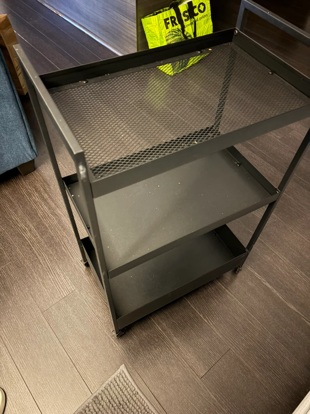 Black 3-Tier Metal Rolling Utility Cart