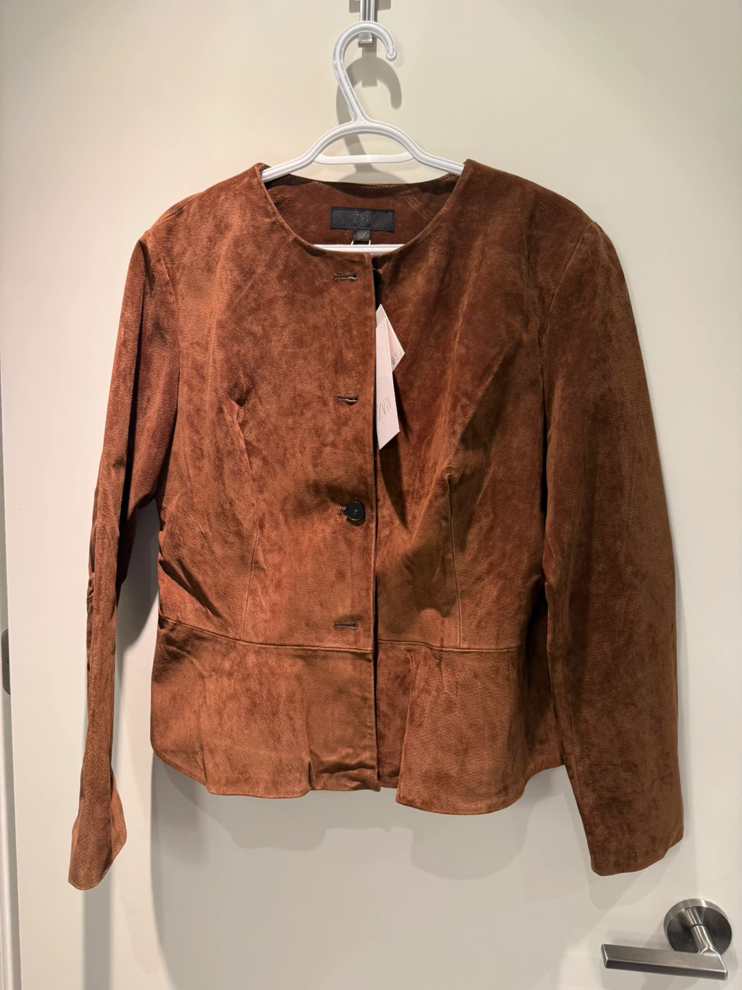 ZARA Women's Brown Suede Leather Jacket Size XL