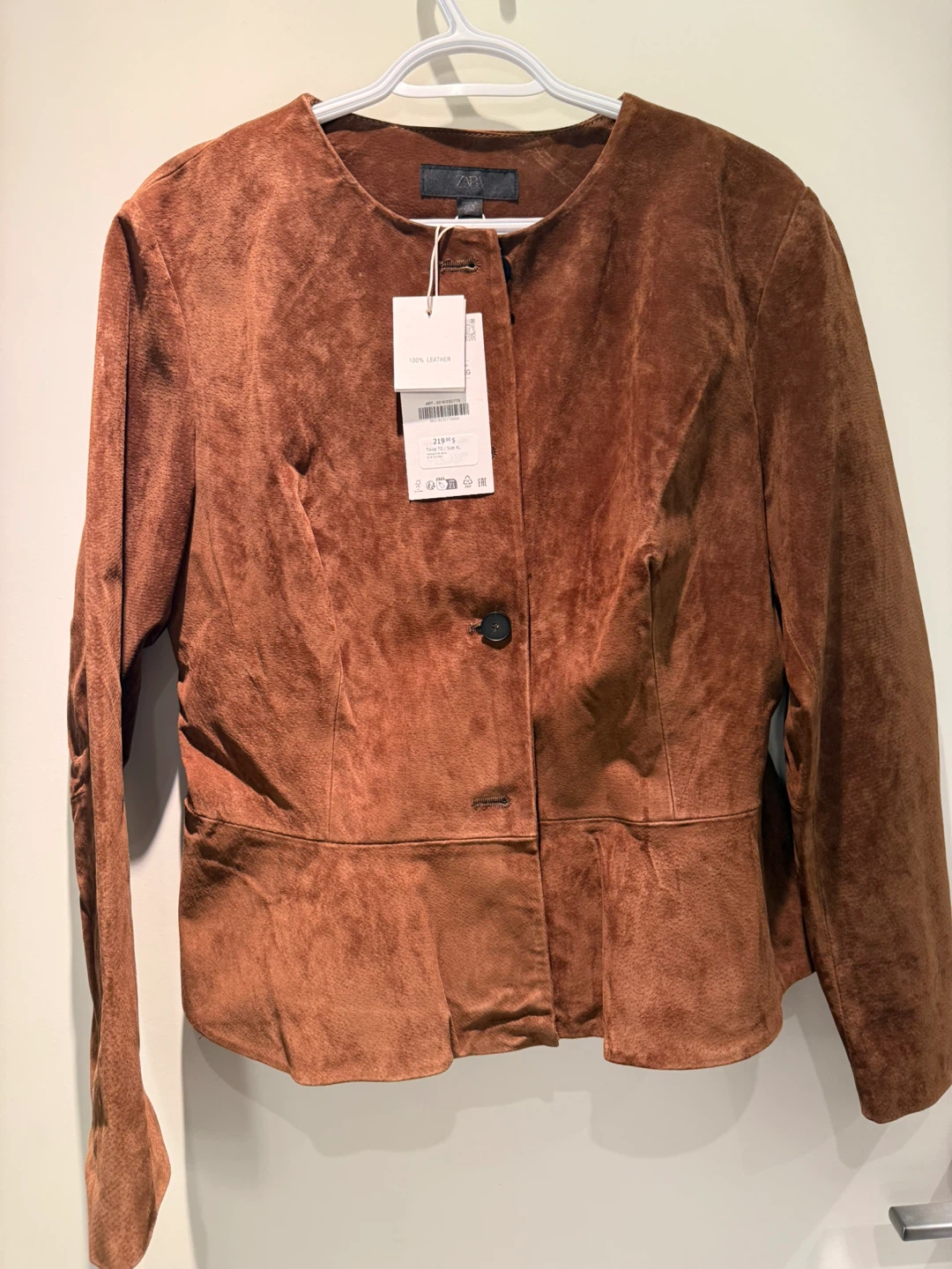 ZARA Women's Brown Suede Leather Jacket Size XL - photo 2