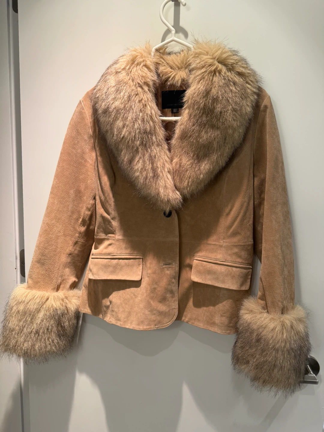 Tan Suede Jacket with Fur Collar and Cuffs