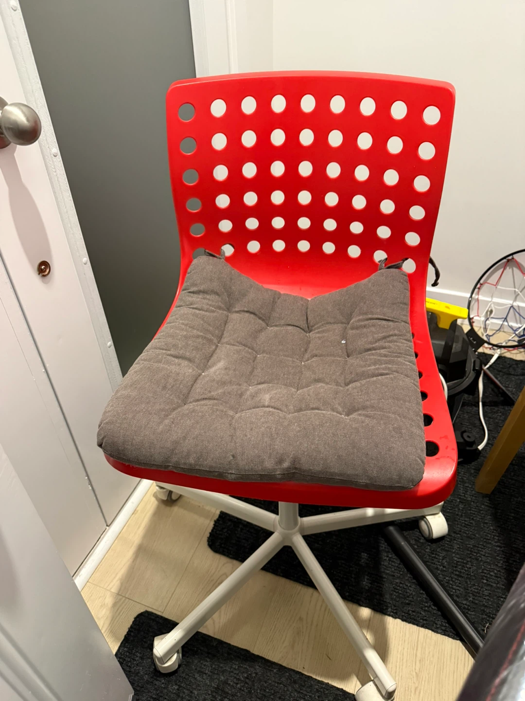 Ikea Red Office Chair with Grey Seat Cushion