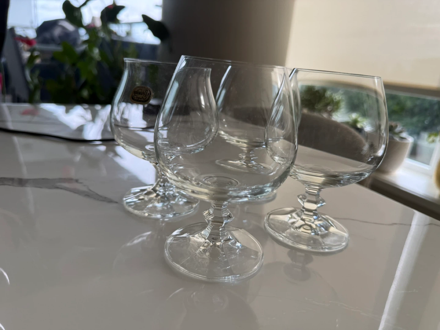 Set of 4 Crystal Brandy Snifter Glasses with Faceted Stems - photo 3