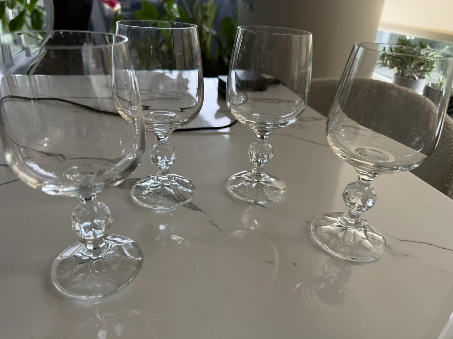 Set of 4 Crystal Brandy Snifter Glasses with Faceted Stems - photo 2