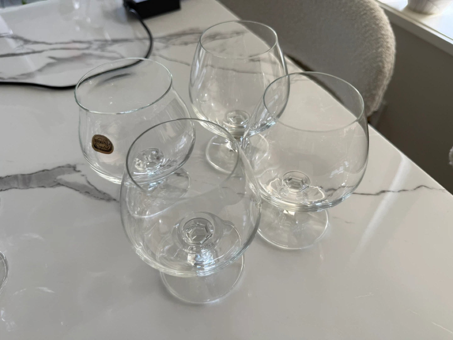 Set of 4 Crystal Brandy Snifter Glasses with Faceted Stems - photo 5