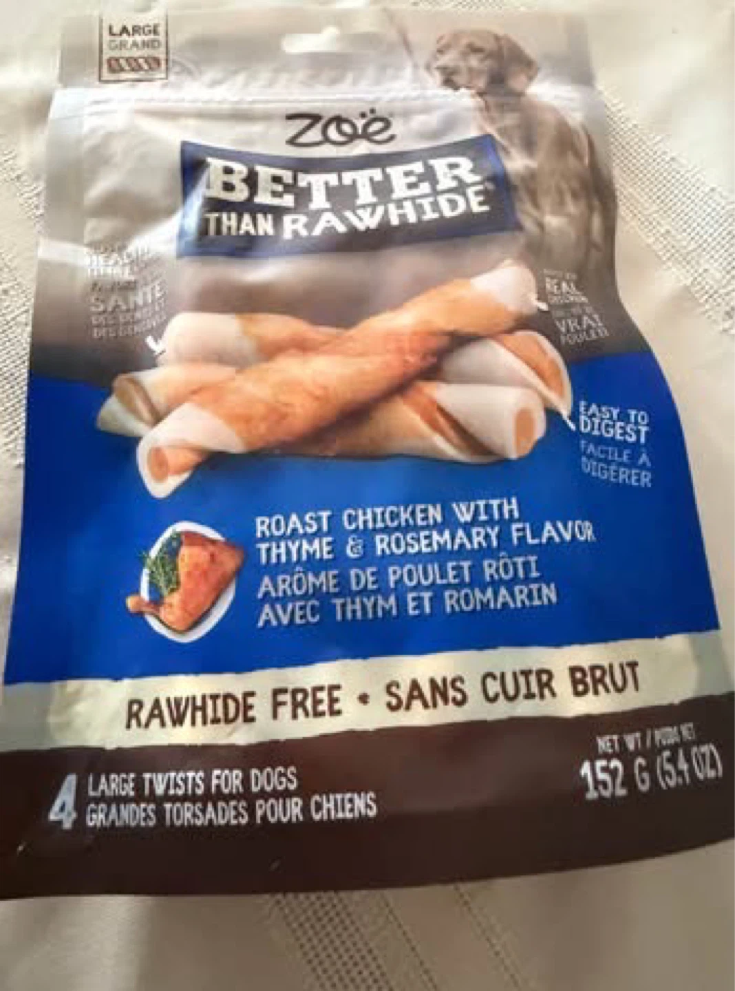5 bags Zoe Better Than Rawhide Large Roast Chicken Dog Treats