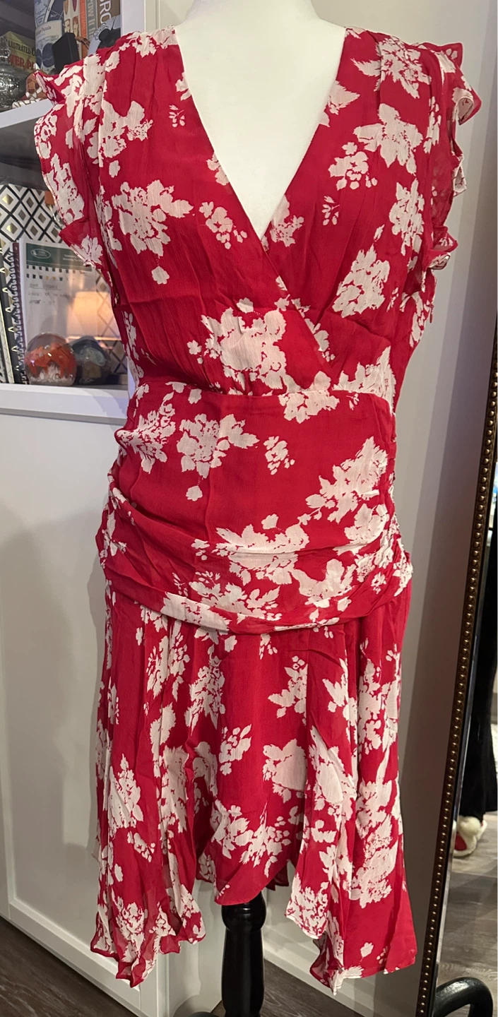 ALLSAINTS Red Floral Print Midi Dress - UK 14