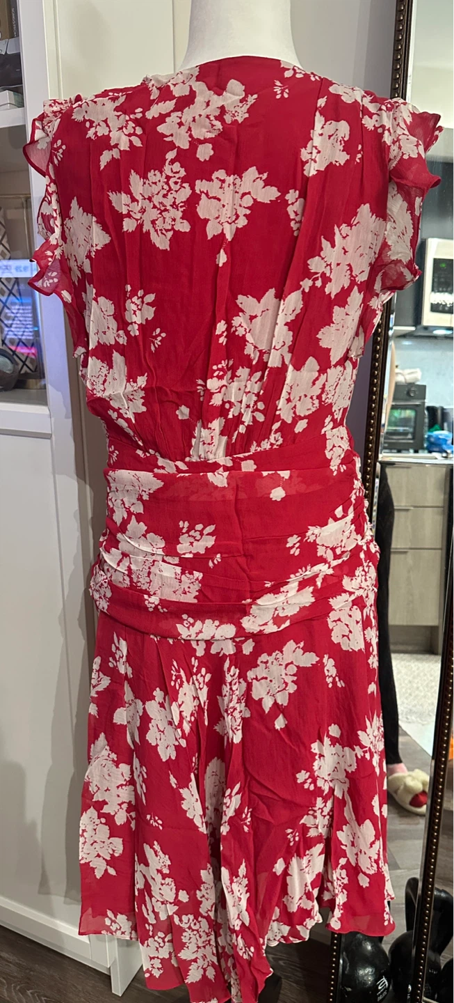 ALLSAINTS Red Floral Print Midi Dress - UK 14 - photo 2