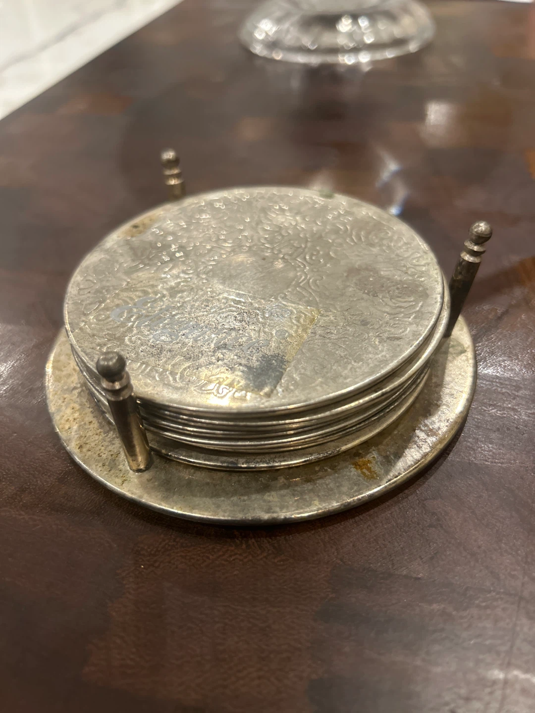 Vintage Embossed Coasters with Holder Set