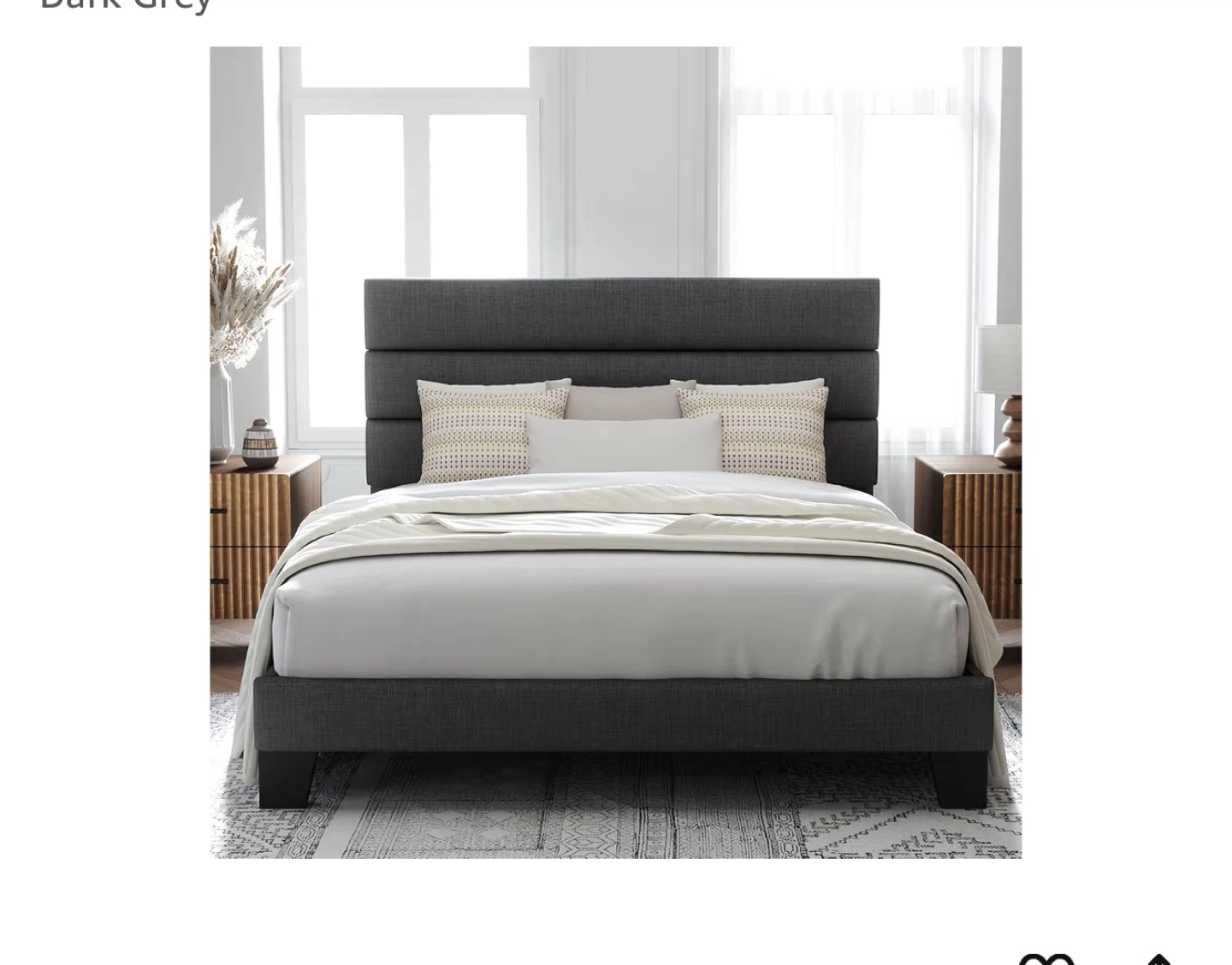 Queen Size Fabric Bed Frame - Dark Grey
