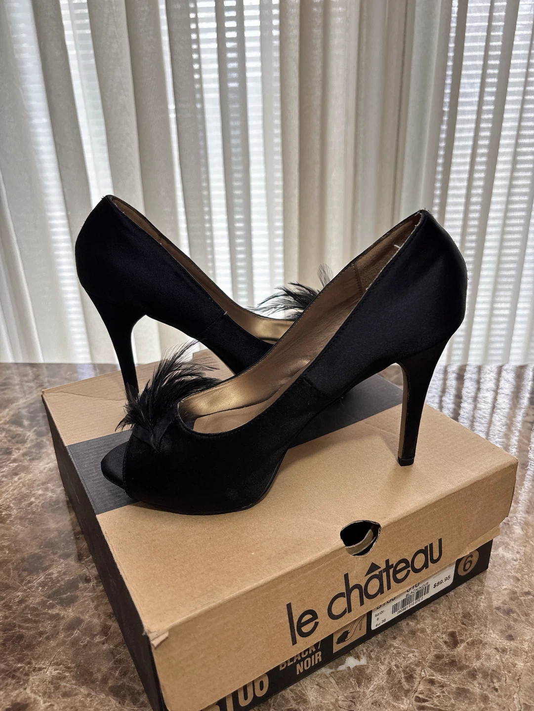 Le Château Black Feather Detail Peep-Toe Heels - Size 6 - photo 3