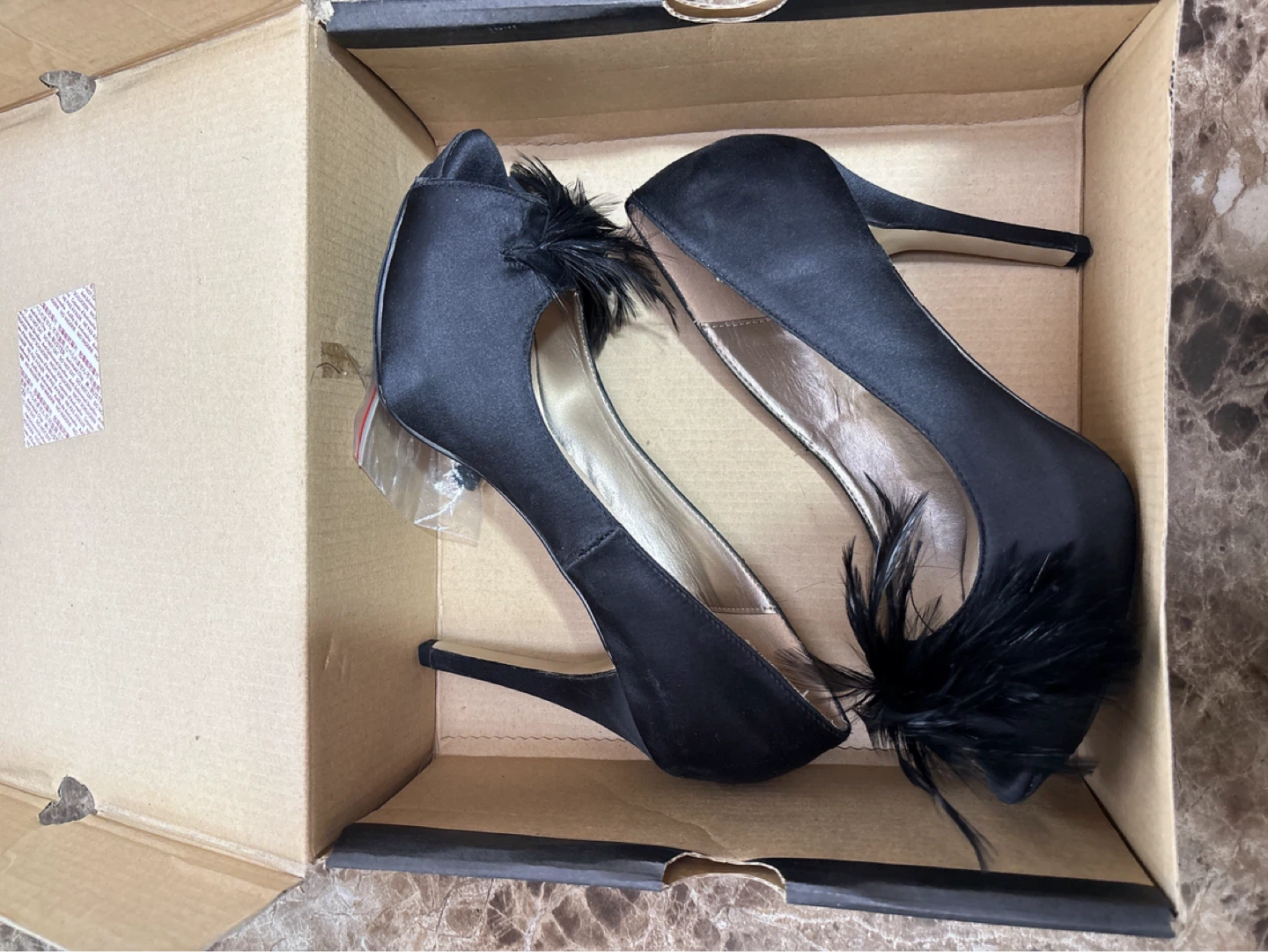 Le Château Black Feather Detail Peep-Toe Heels - Size 6 - photo 5