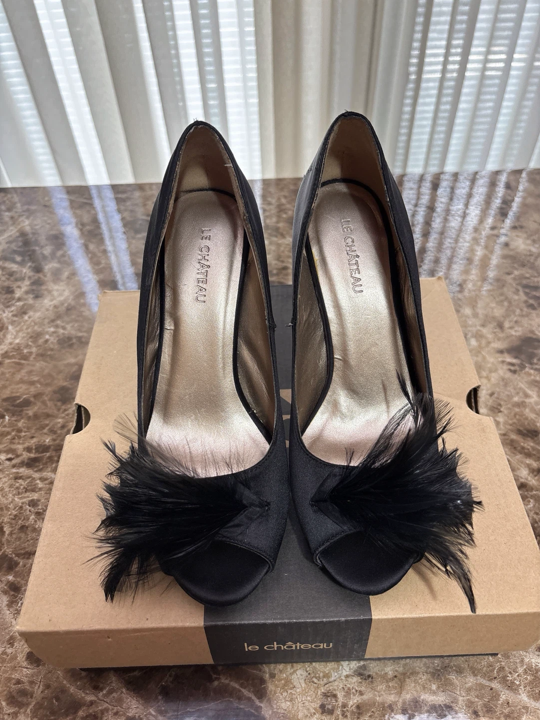 Le Château Black Feather Detail Peep-Toe Heels - Size 6 - photo 2
