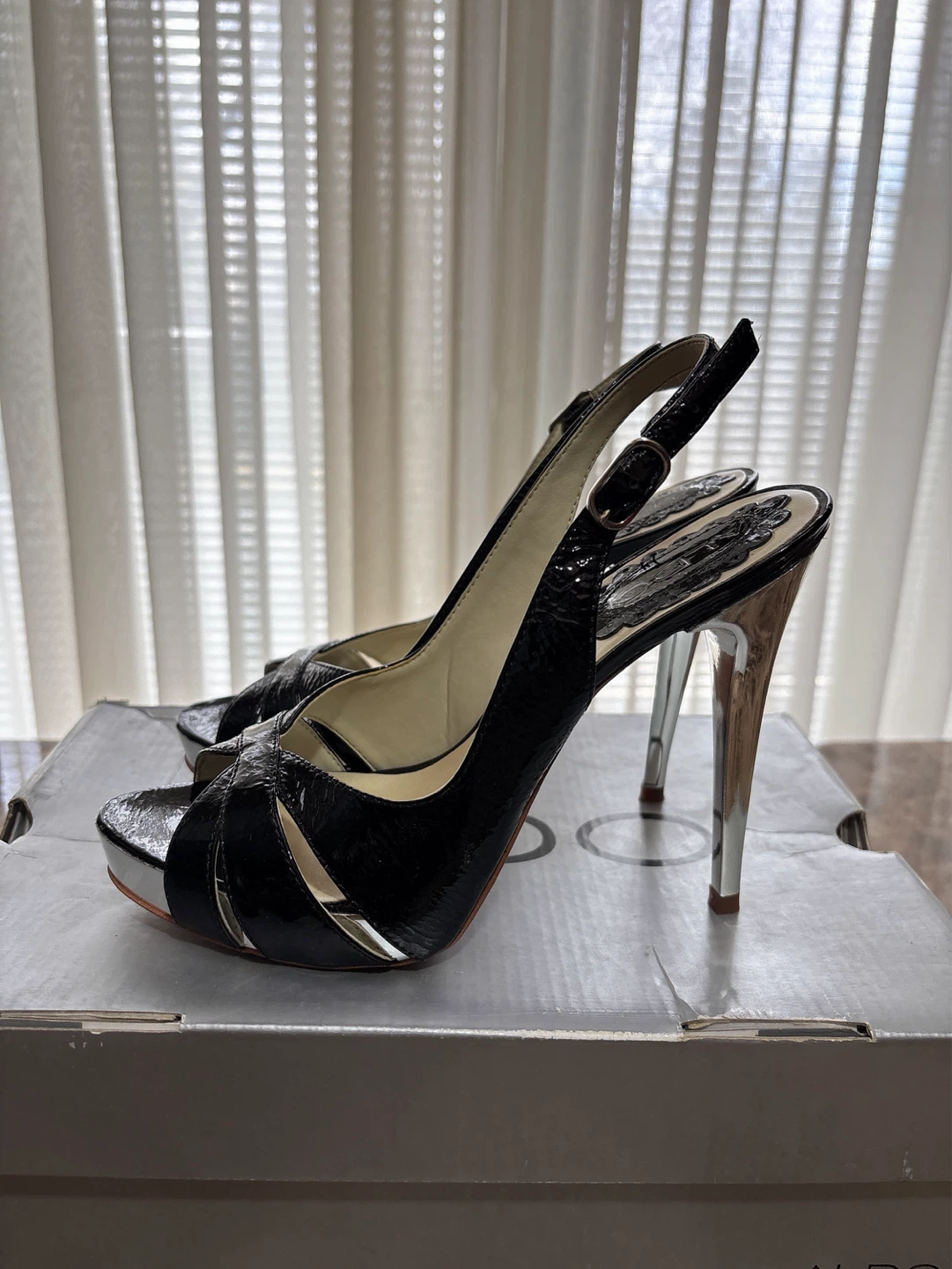 ALDO Black Patent Slingback Heels - photo 3