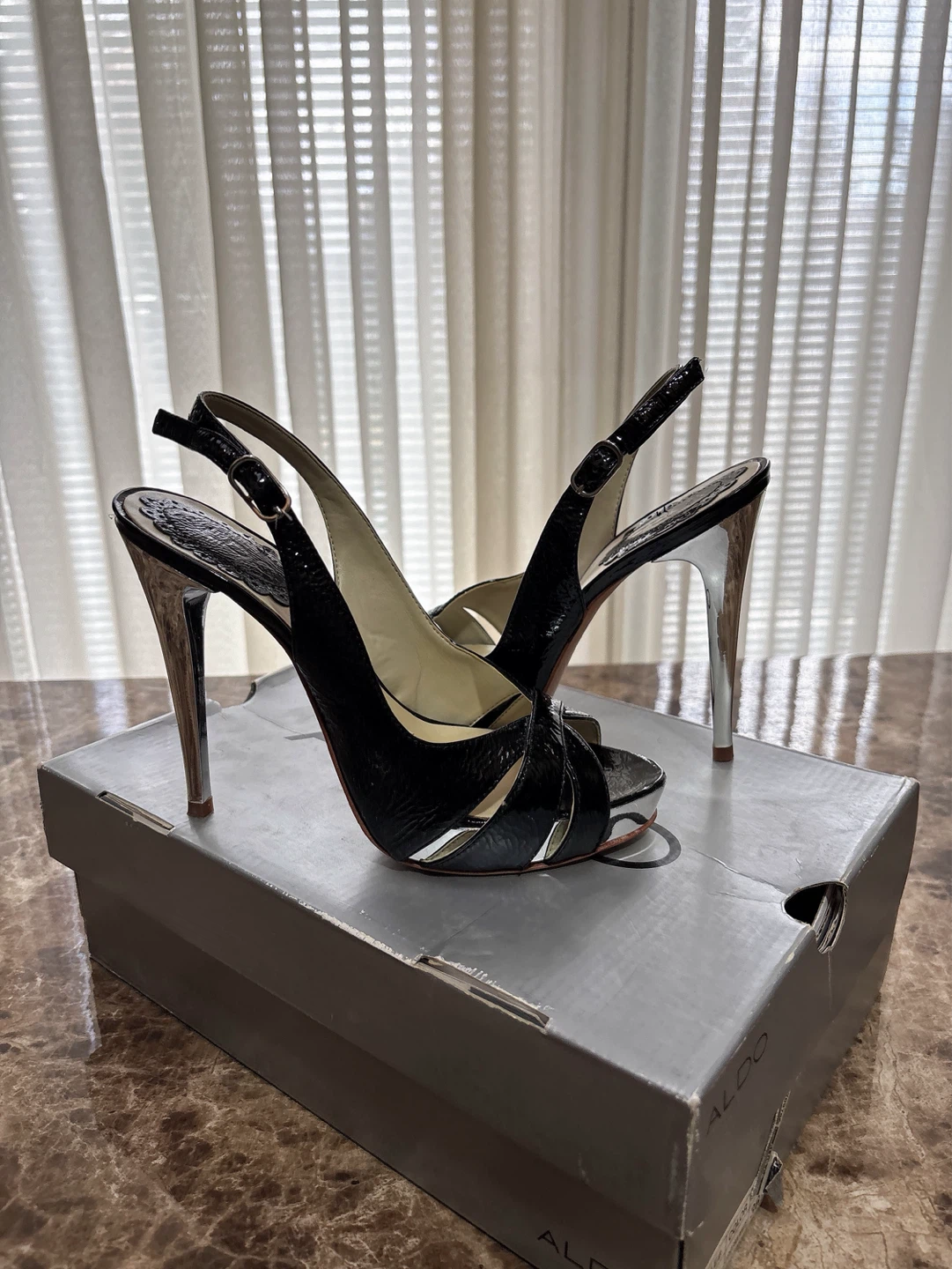 ALDO Black Patent Slingback Heels