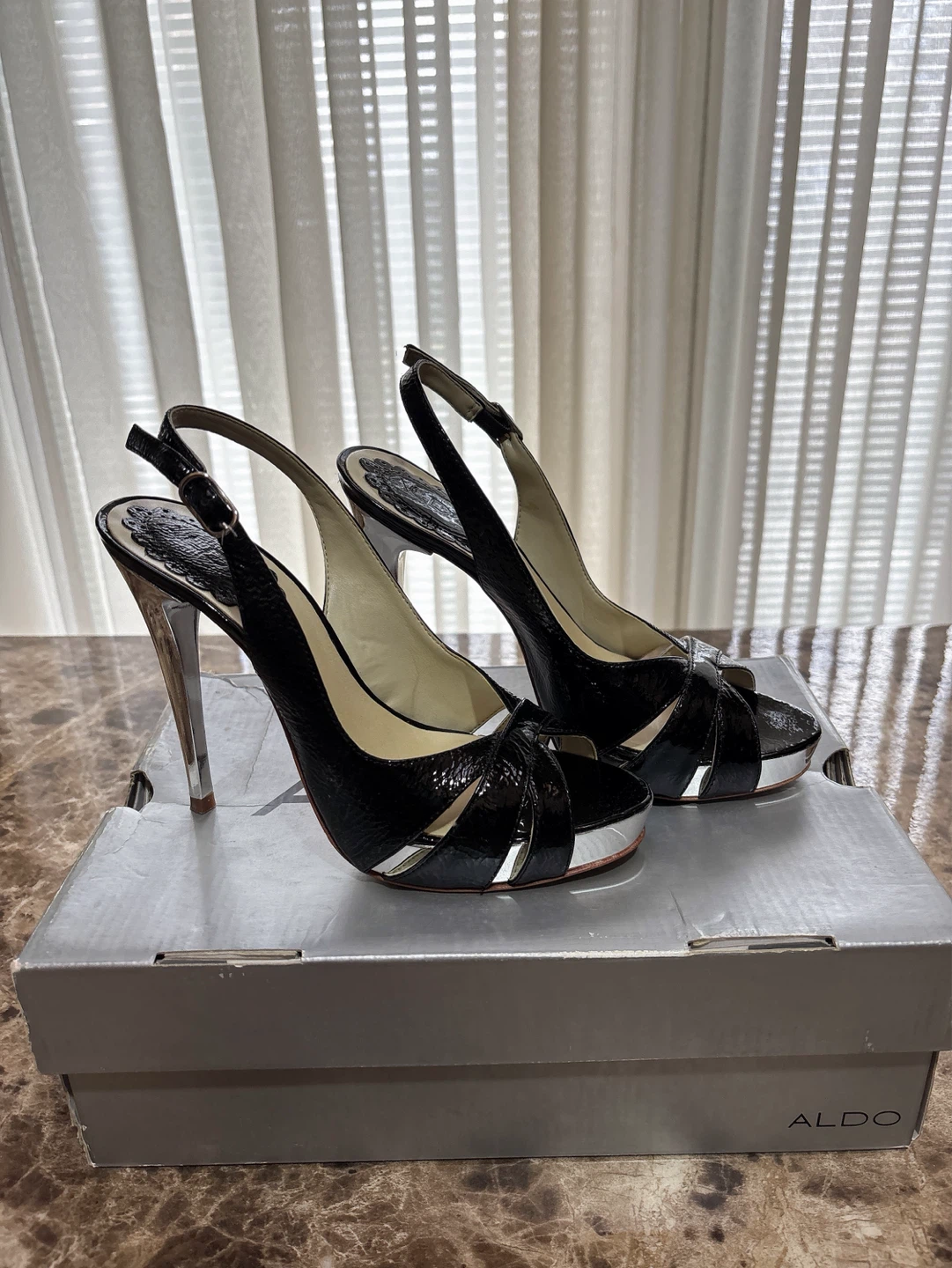 ALDO Black Patent Slingback Heels - photo 2