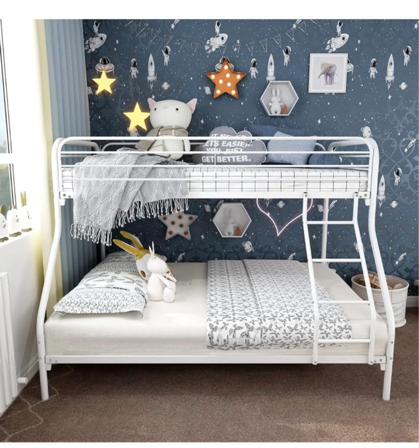 White Metal Bunk Bed - Twin Over Full