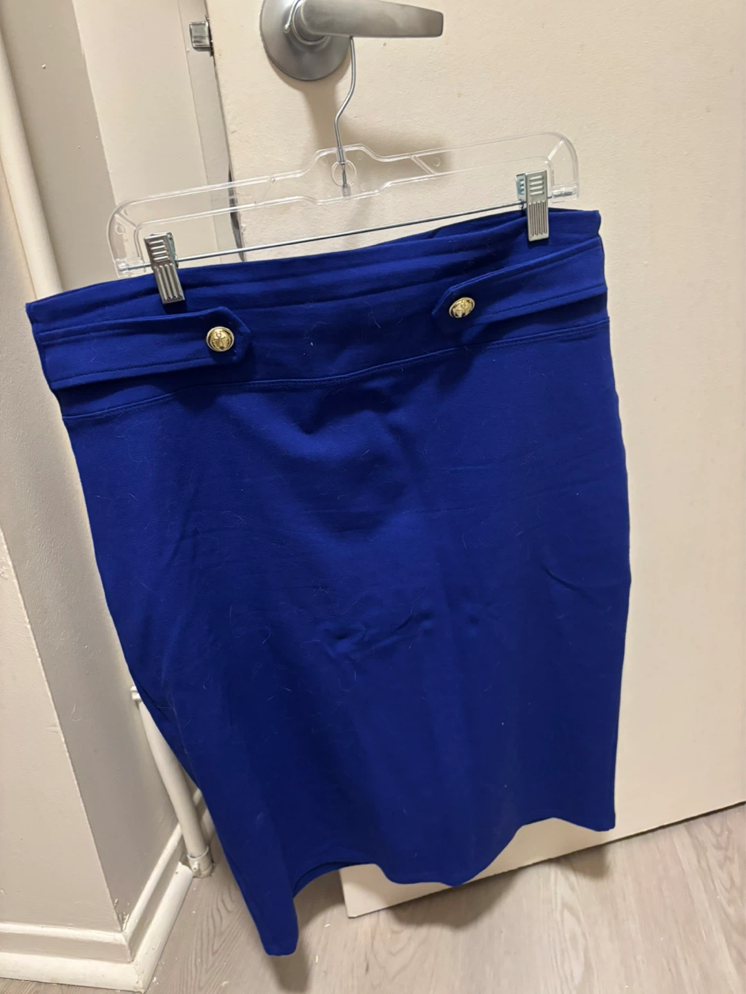 Royal Blue Pencil Skirt with Gold Button Accents - photo 2