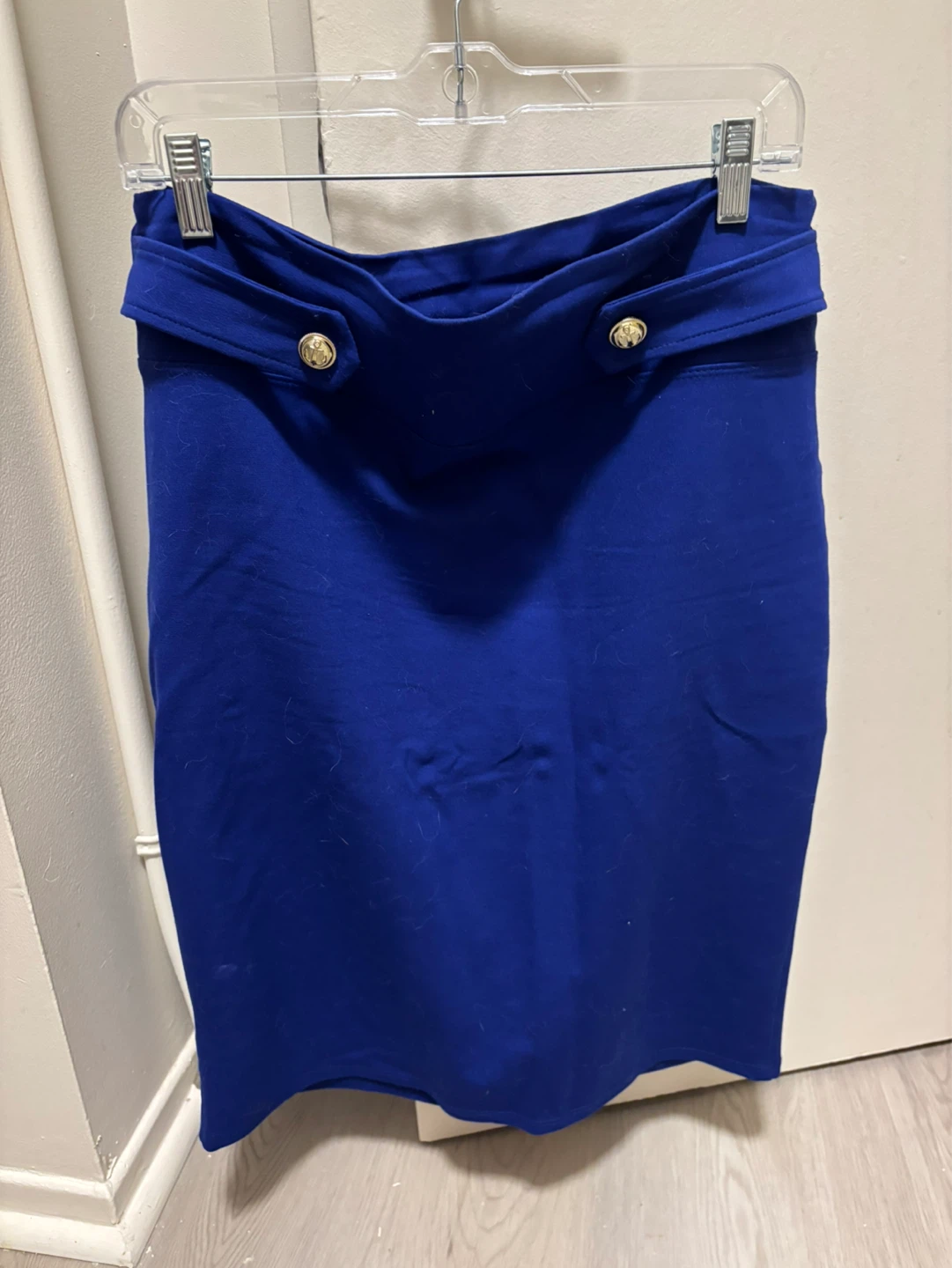 Royal Blue Pencil Skirt with Gold Button Accents - photo 3