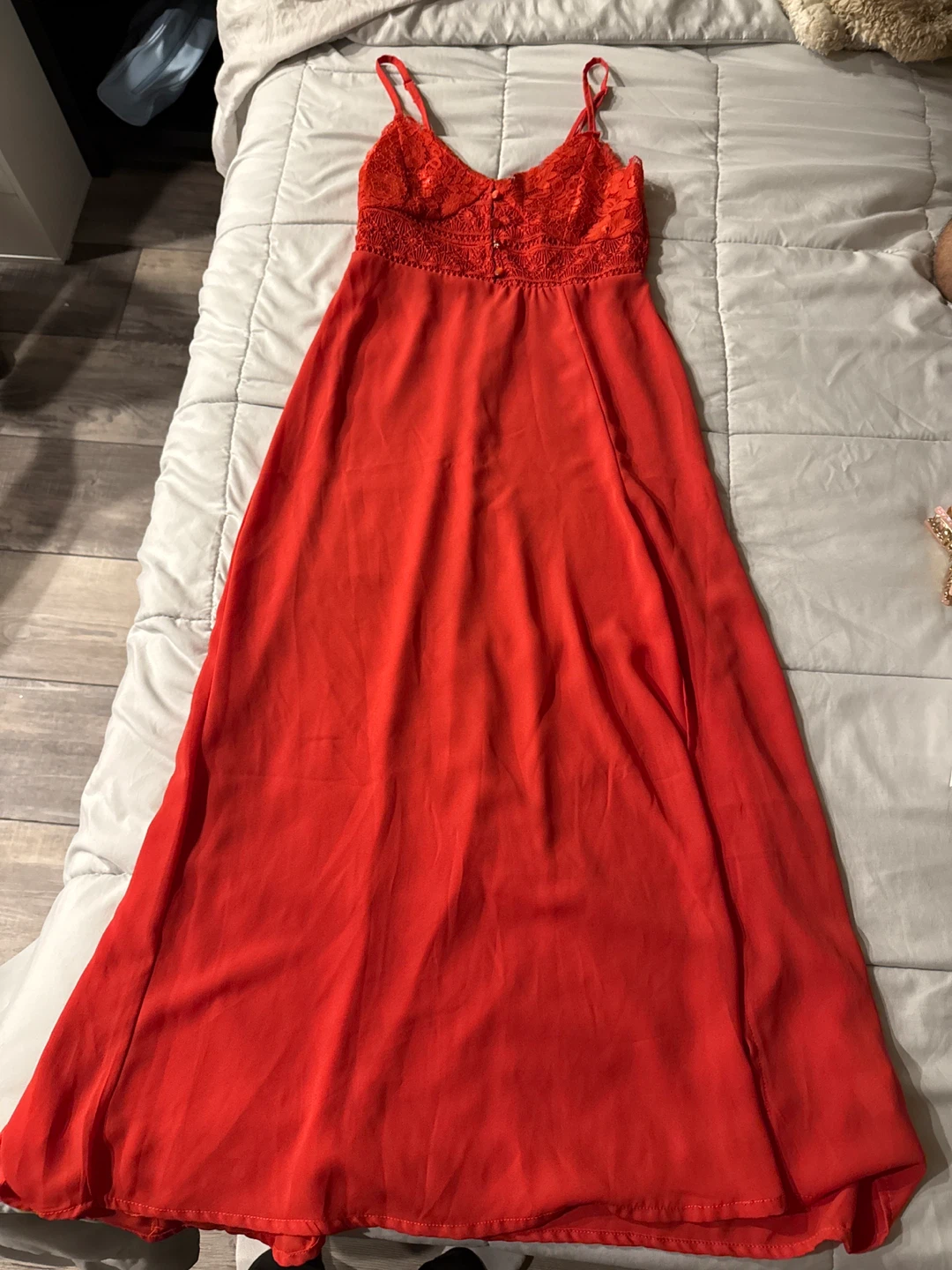 Red Maxi Dress with Lace Bodice