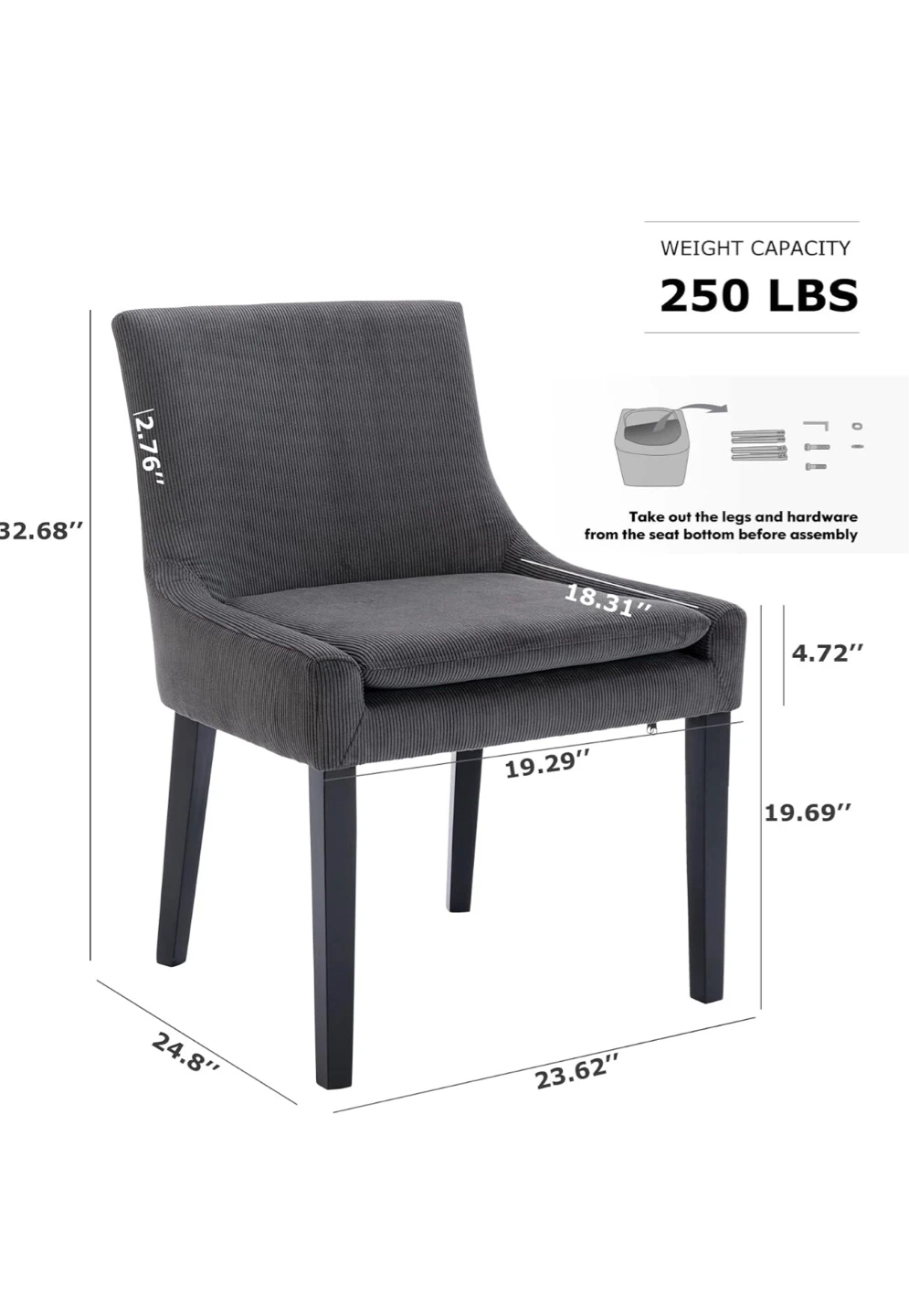 Set of 4 Dark Gray Upholstered Dining Chairs - photo 2