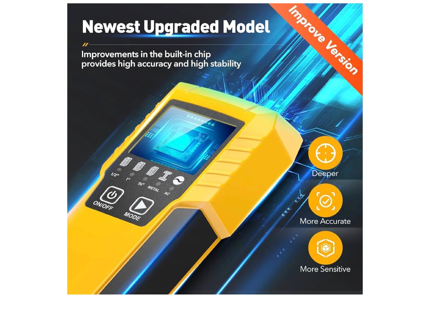Yellow Digital Stud Finder with LCD Display - photo 2