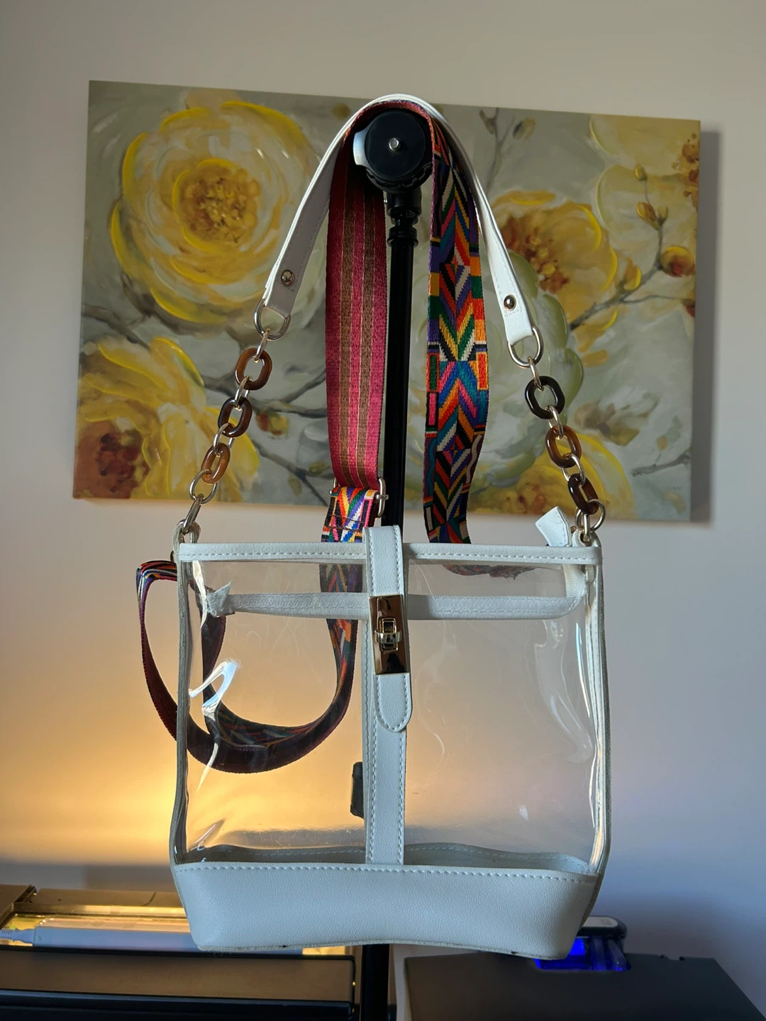 Clear Bucket Bag with Colorful Strap