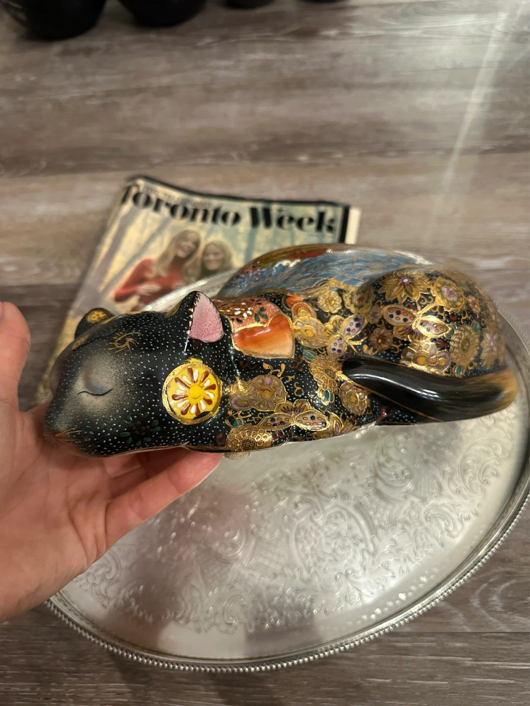 Vintage SATSUMA Ceramic Sleeping Cat Figurine - photo 3