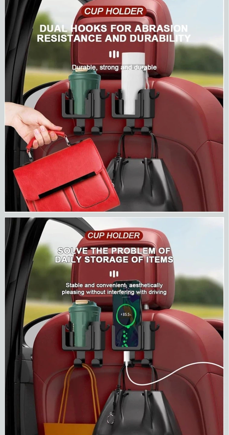 6 in 1 Car Headrest Drink Holder with Hooks - photo 3