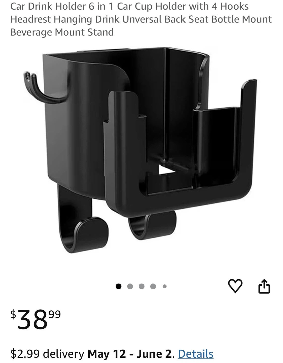 6 in 1 Car Headrest Drink Holder with Hooks - photo 5