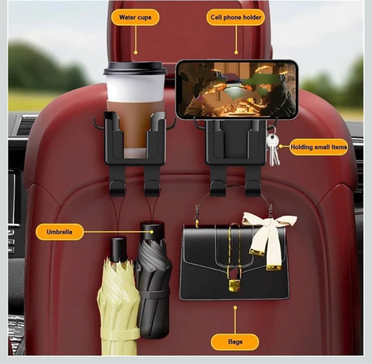 6 in 1 Car Headrest Drink Holder with Hooks - photo 2