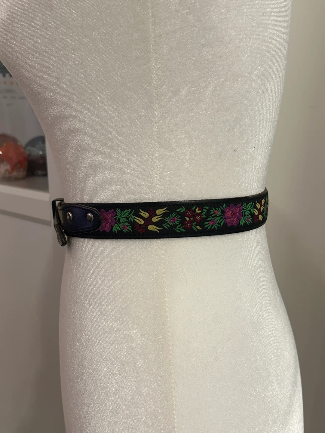 Embroidered Floral Belt with Western Buckle