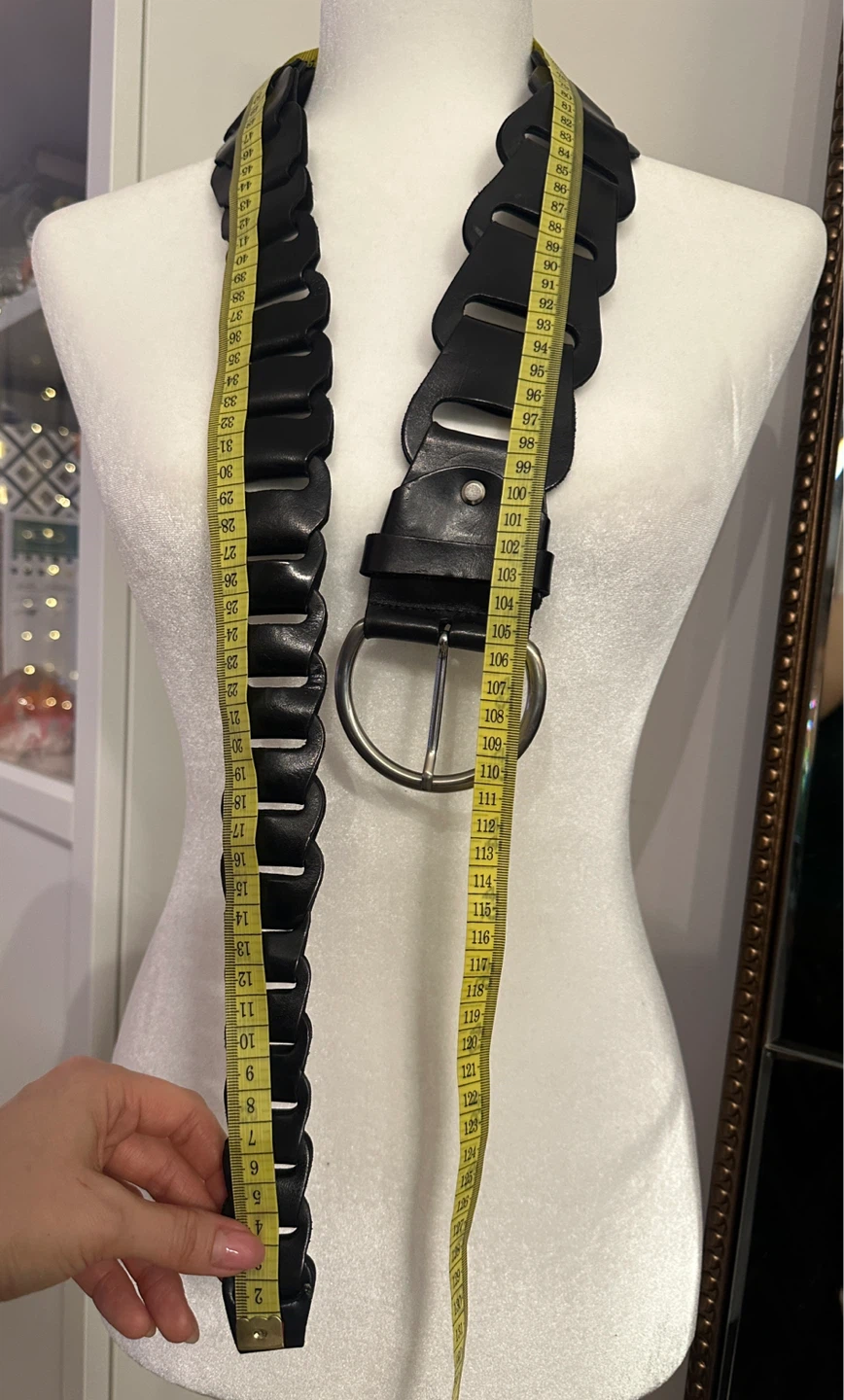 Black Leather Statement Belt with Silver Ring Buckle - photo 3