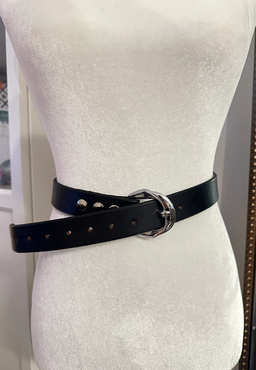 Black Leather Belt with Silver Buckle